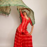 Patang Rust & Sage Embroidered Shibori Sharara Set