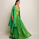 Patang Embroidered Shibori Green Lehenga Cape Set