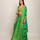 Patang Embroidered Shibori Green Lehenga Cape Set