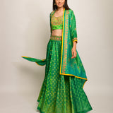 Patang Embroidered Shibori Green Lehenga Cape Set
