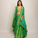 Patang Embroidered Shibori Green Lehenga Cape Set