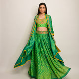 Patang Embroidered Shibori Green Lehenga Cape Set