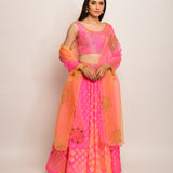 Patang Embroidered Shibori Pink Lehenga Set