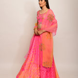 Patang Embroidered Shibori Pink Lehenga Set