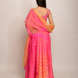 Patang Embroidered Shibori Pink Lehenga Set