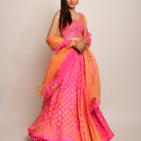 Patang Embroidered Shibori Pink Lehenga Set