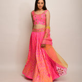 Patang Embroidered Shibori Pink Lehenga Set