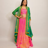 Patang Embroidered Shibori Pink Lehenga Cape Set