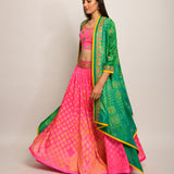 Patang Embroidered Shibori Pink Lehenga Cape Set