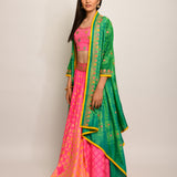 Patang Embroidered Shibori Pink Lehenga Cape Set