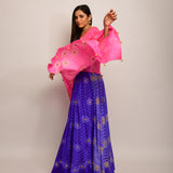 Floral Chevron Embroidered Shibori Purple Lehenga Skirt