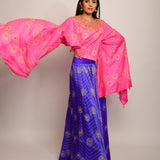 Floral Chevron Embroidered Shibori Pink/ Yellow Cape