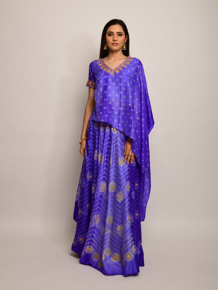 Patang Embroidered Shibori Purple Cape