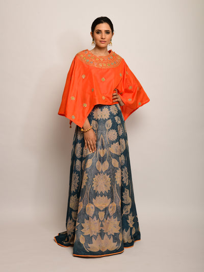 Patang Orange Embroidered Cape