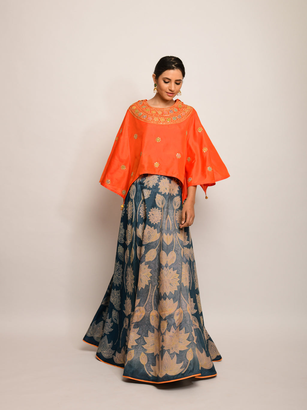 Patang Orange Embroidered Cape