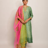 Patang Shibori Olive  Kurta Set with Buta Dupatta