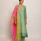 Patang Shibori Olive  Kurta Set with Buta Dupatta