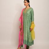 Patang Shibori Olive  Kurta Set with Buta Dupatta