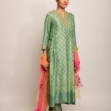 Patang Shibori Olive  Kurta Set with Buta Dupatta