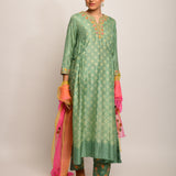 Patang Shibori Olive  Kurta Set with Buta Dupatta
