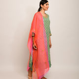 Patang Embroidered Shibori Olive/Beige Straight Kurta Set