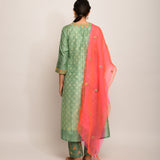 Patang Embroidered Shibori Olive/Beige Straight Kurta Set