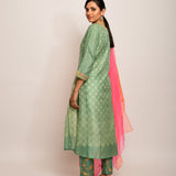Patang Embroidered Shibori Olive/Beige Straight Kurta Set