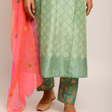 Patang Embroidered Shibori Olive/Beige Straight Kurta Set