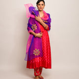 Patang Shibori Red Kurta Set with Buta Dupatta