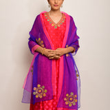 Patang Shibori Red Kurta Set with Buta Dupatta