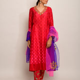 Patang Shibori Red Kurta Set with Buta Dupatta