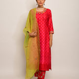 Patang Embroidered Shibori Red/Pink Straight Kurta Set