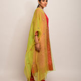 Patang Embroidered Shibori Red/Pink Straight Kurta Set