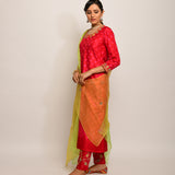 Patang Embroidered Shibori Red/Pink Straight Kurta Set
