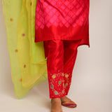 Patang Embroidered Shibori Red/Pink Straight Kurta Set