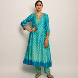 Patang Shibori Turquoise Kurta Set with Buti Dupatta