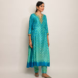Patang Shibori Turquoise Kurta Set with Buti Dupatta