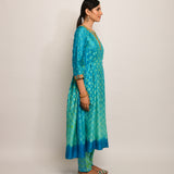 Patang Shibori Turquoise Kurta Set with Buti Dupatta