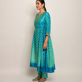 Patang Shibori Turquoise Kurta Set with Buti Dupatta