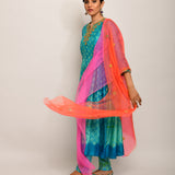 Patang Shibori Turquoise Kurta Set with Buti Dupatta