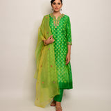 Patang Shibori Green Kurta Set with Buti Dupatta