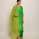 Patang Shibori Green Kurta Set with Buti Dupatta