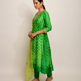 Patang Shibori Green Kurta Set with Buti Dupatta