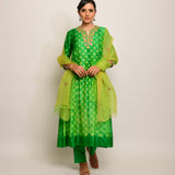 Patang Shibori Green Kurta Set with Buti Dupatta