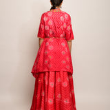 Floral Chevron Shibori Red Lehenga Cape Set with Blouse