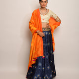 Floral Chevron Shibori Grey Lehenga Set