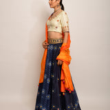 Floral Chevron Shibori Grey Lehenga Set
