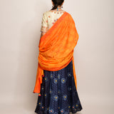 Floral Chevron Shibori Grey Lehenga Set
