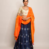 Floral Chevron Shibori Grey Lehenga Set