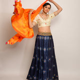 Floral Chevron Shibori Grey Lehenga Set